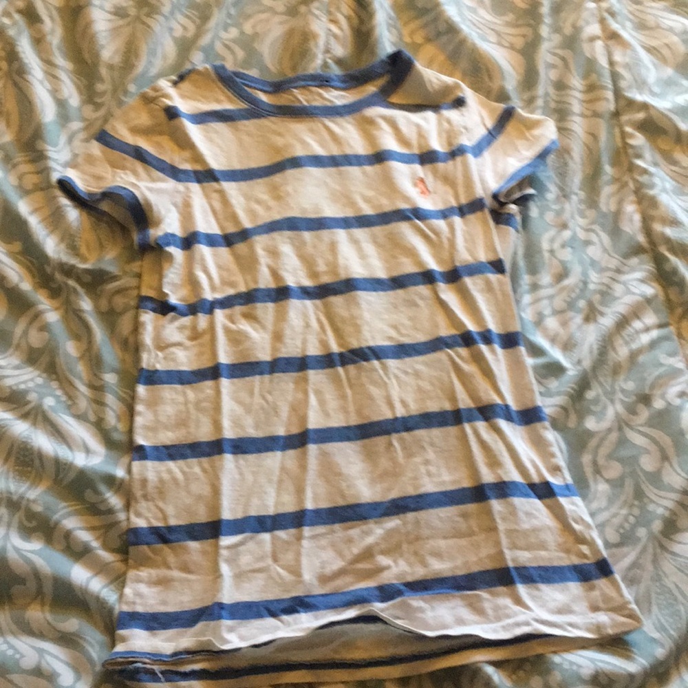 Blue and white striped girls polo shirt